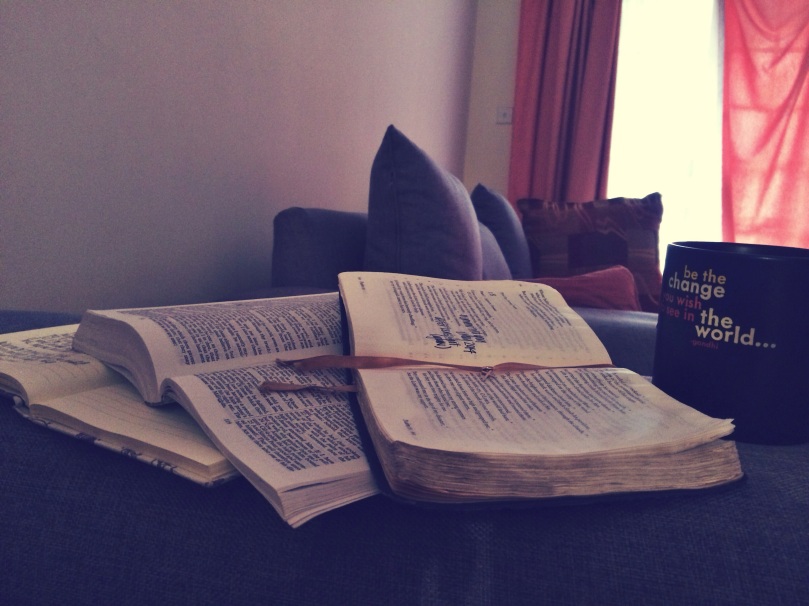 My favorite way to start the day, this comfy chair with a journal, stories of faith and hot tea. 
